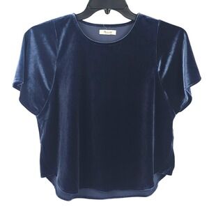 Madewell Womens XS Velour Soft Blue Dark Romantic Top Ethereal Moonlit Whimsical